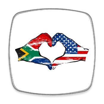 Afrique du Sud États-Unis drapeau mains forme de coeur utilisé - Magnet carré - blanc - Devant