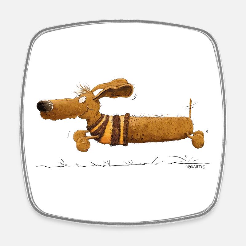 Running Dachshund I Teckel I Chien - Magnet carré - blanc