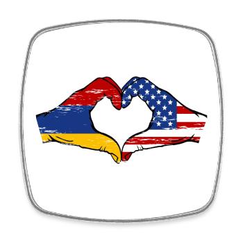 Armenia USA Flag Hands Heart Shape Used - Square fridge magnet - white - Front