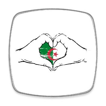 Algeria flag hands heart shape used - Square fridge magnet - white - Front