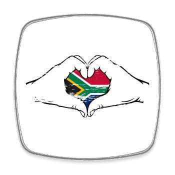 Drapeau de l’Afrique du Sud mains en forme de coeur utilisé - Magnet carré - blanc - Devant
