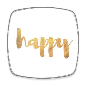 Happy Gold glücklich Glück deluxe Schreibschrift - Viereckiger Kühlschrankmagnet - Weiß - Vorne