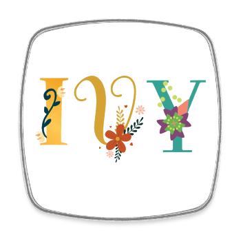 EVY Name Art With Flowers Embroidered - Square fridge magnet - white - Front