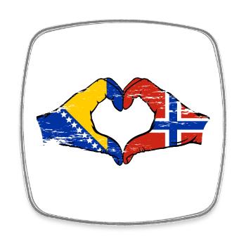 Bosnia Norway Flag Hands Heart Shape Used - Square fridge magnet - white - Front
