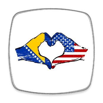 Bosnia USA flag hands heart shape used - Square fridge magnet - white - Front
