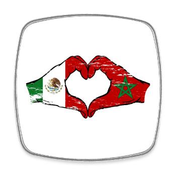 Mexique Maroc Drapeau Mains Coeur Forme Utilisé - Magnet carré - blanc - Devant