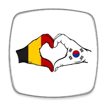 Belgium South Korea Flag Hands Heart Shape - Square fridge magnet - white - Front