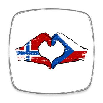 Norway Czech Republic Flag Hands Heart Shape Used - Square fridge magnet - white - Front