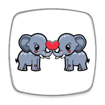 Couple d’éléphants coeur - Magnet carré - blanc - Devant