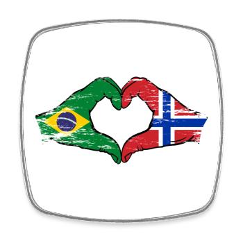 Brésil Norvège drapeau mains forme de coeur utilisé - Magnet carré - blanc - Devant