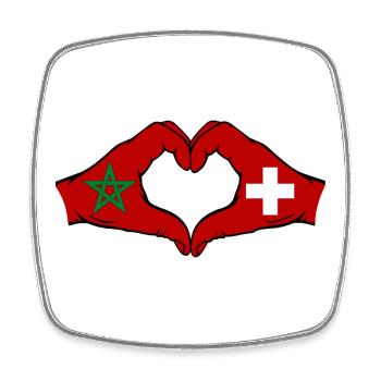 Maroc Suisse Drapeau Mains Coeur - Magnet carré - blanc - Devant