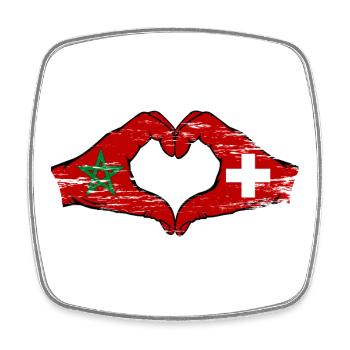 Maroc Suisse Drapeau Mains Coeur Forme Utilisé - Magnet carré - blanc - Devant