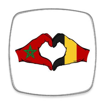 Morocco Belgium Flag Hands Heart Shape - Square fridge magnet - white - Front
