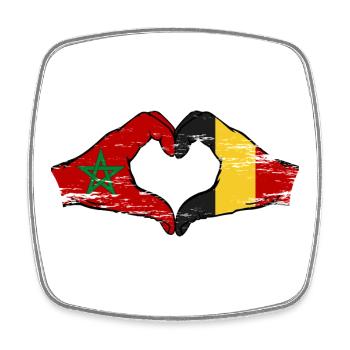 Drapeau du Maroc Belgique mains forme de coeur utilisé - Magnet carré - blanc - Devant