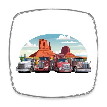 Semi-remorques, camions sur l’autoroute - Magnet carré - blanc - Devant