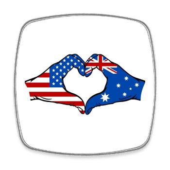 USA Australien Flagge Haende Herzform - Viereckiger Kühlschrankmagnet - Weiß - Vorne