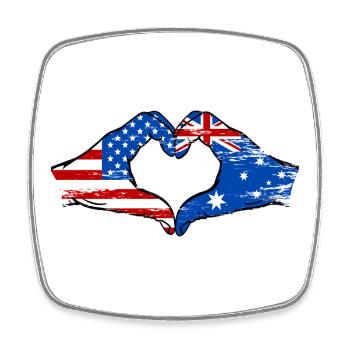 États-Unis Australie drapeau main forme coeur utilisé - Magnet carré - blanc - Devant