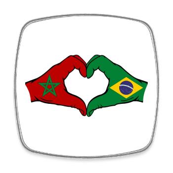 Maroc Brésil Drapeau Mains Coeur Forme - Magnet carré - blanc - Devant
