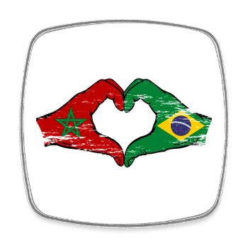 Maroc Brésil Drapeau Mains Coeur Forme Utilisé - Magnet carré - blanc - Devant