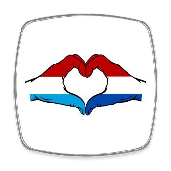 Luxembourg Hollande drapeau main coeur - Magnet carré - blanc - Devant