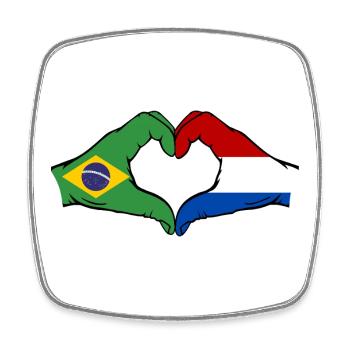 Brésil Hollande drapeau main coeur forme - Magnet carré - blanc - Devant