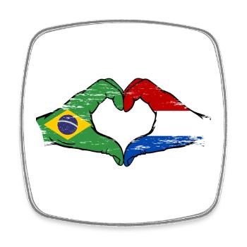 Brésil Hollande drapeau main coeur utilisé - Magnet carré - blanc - Devant