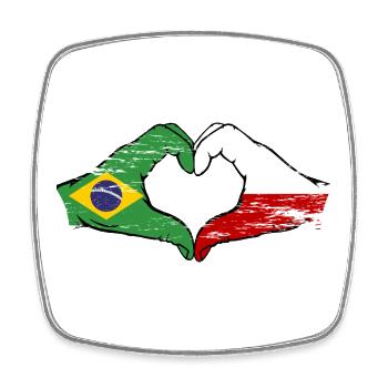 Brasilien Polen Flagge Haende Herzform used - Viereckiger Kühlschrankmagnet - Weiß - Vorne