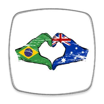 Brazil Australia Hands Heart Shape Used - Square fridge magnet - white - Front