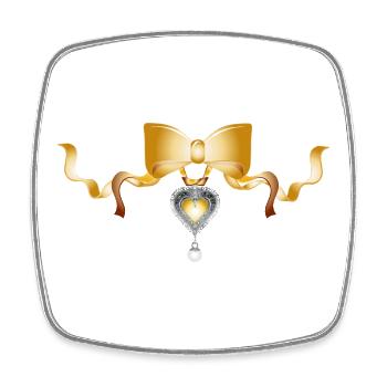 Elegante Schleife mit Herzanhänger in Gold-Optik - Viereckiger Kühlschrankmagnet - Weiß - Vorne