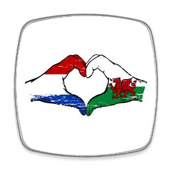 Hollande Pays de Galles drapeau mains forme coeur utilisé - Magnet carré - blanc - Devant
