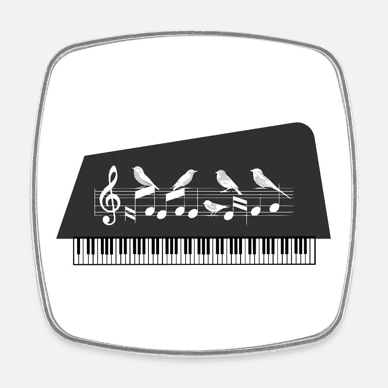 Partition Oiseaux Assis sur Piano - Partition Piano - Magnet carré - blanc