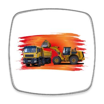 Camion et excavatrice sur rouge - Magnet carré - blanc - Devant