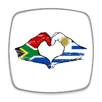 Südafrika Uruguay Flagge Hände Herzform used - Viereckiger Kühlschrankmagnet - Weiß - Vorne