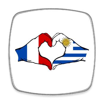 France Uruguay Flag Hands Heart Shape - Square fridge magnet - white - Front