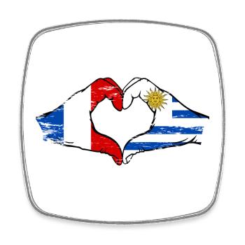 France Uruguay Drapeau Mains Coeur Utilisé - Magnet carré - blanc - Devant