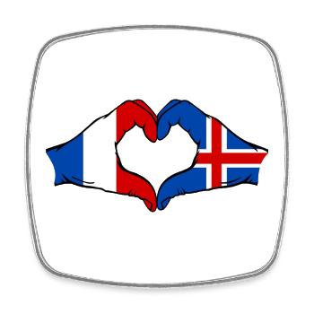 Drapeau de la France et de l'Islande, mains en forme de cœur - Magnet carré - blanc - Devant