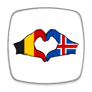 Belgique Islande Drapeau Mains Coeur Forme - Magnet carré - blanc - Devant