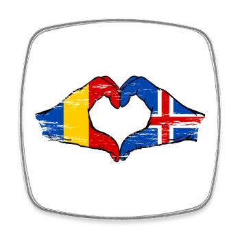 Romania Iceland flag hands heart shape used - Square fridge magnet - white - Front