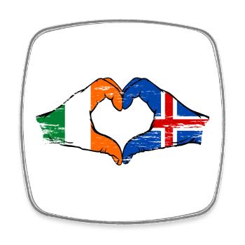 Ireland Iceland flag hands heart shape used - Square fridge magnet - white - Front