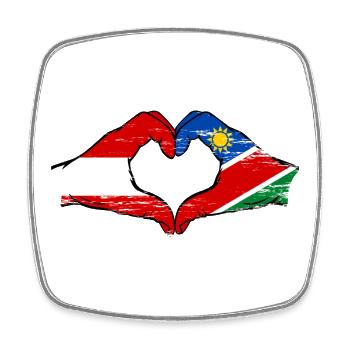 Drapeau de l'Autriche et de la Namibie, mains en forme de cœur, utilisé - Magnet carré - blanc - Devant