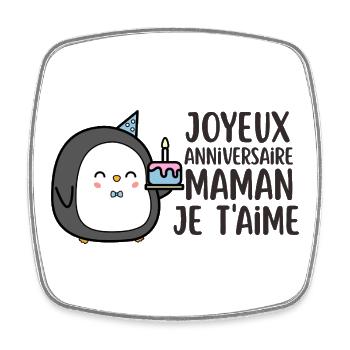 Pingouin Anniversaire Maman Je T'Aime - Magnet carré - blanc - Devant