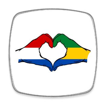 Holland Gabon Flag Hands Heart Shape - Square fridge magnet - white - Front