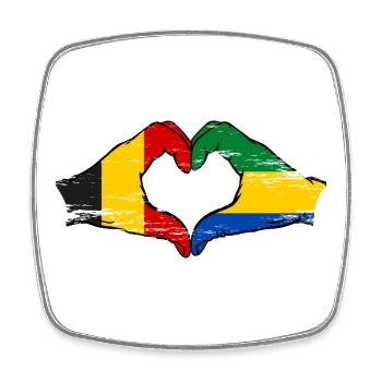 Belgium Gabon flag hands heart shape used - Square fridge magnet - white - Front