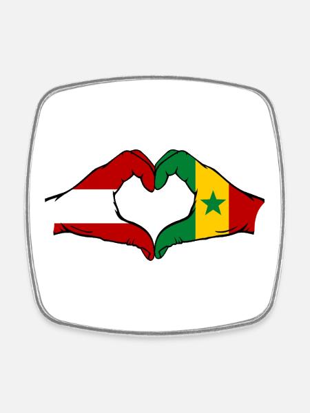 Österreich Senegal Flagge Hände Herzform - Viereckiger Kühlschrankmagnet - Weiß