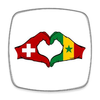 Switzerland Senegal Flag Hands Heart Shape - Square fridge magnet - white - Front