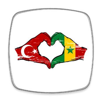 Turquie Sénégal drapeau mains coeur utilisé - Magnet carré - blanc - Devant