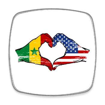 Sénégal USA Drapeau Mains Coeur Forme Utilisé - Magnet carré - blanc - Devant