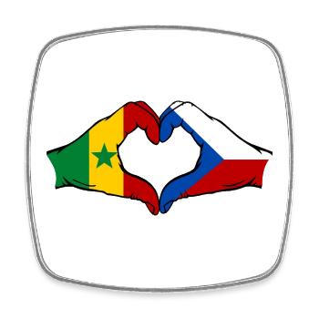 Senegal Czech Republic Flag Hands Heart Shape - Square fridge magnet - white - Front