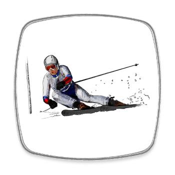 Skier Action Illustration - Square fridge magnet - white - Front