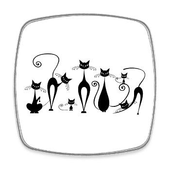 Chat noir illustration drôle dessin animé look - Magnet carré - blanc - Devant